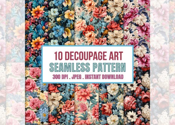 10 Decoupage Art Seamless Patterns: A Timeless Collection for Creative Projects