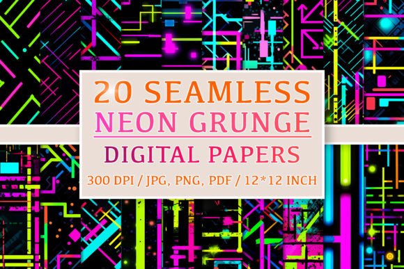 20 Seamless Neon Grunge Patterns