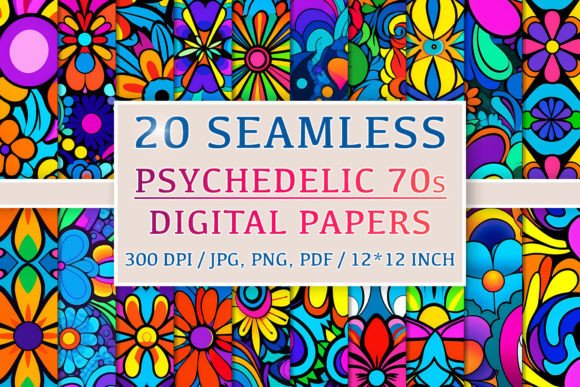 20 Seamless Psychedelic 1970s Patterns
