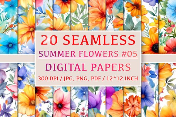 20 Seamless Summer Flower Patterns 5: Elevate Your Creative Projects with Beautiful Digital Papers