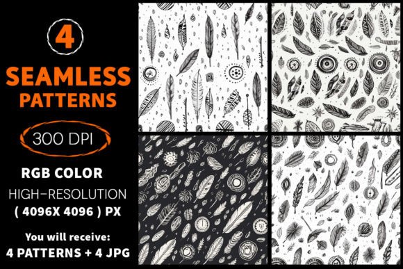 Engraving Hand Drawn Seamless Patterns