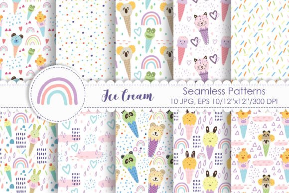 Ice Cream Animals Seamless Patterns: A Versatile Design Resource for Creative Projects
