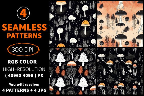 Mystical Mushrooms Seamless Patterns