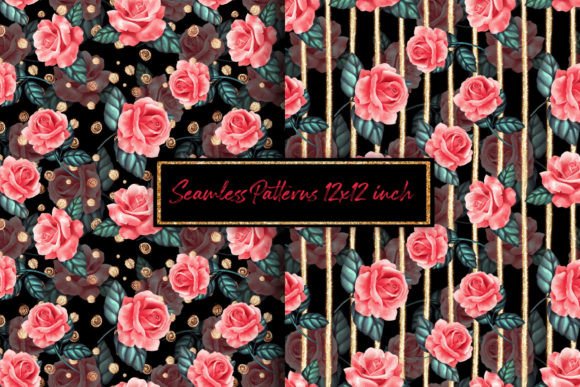 Red Roses with Gold. Seamless Patterns: A Versatile Digital Paper for Creative Projects