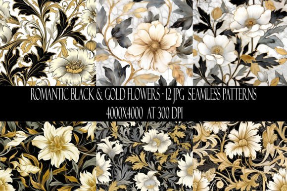 Romantic Black and Gold Flower Patterns