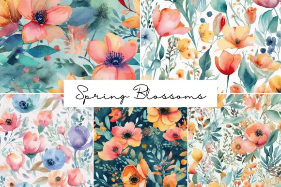 Spring Blossoms Seamless Patterns: Elevating Design with Enchanting Watercolor Floral Elements