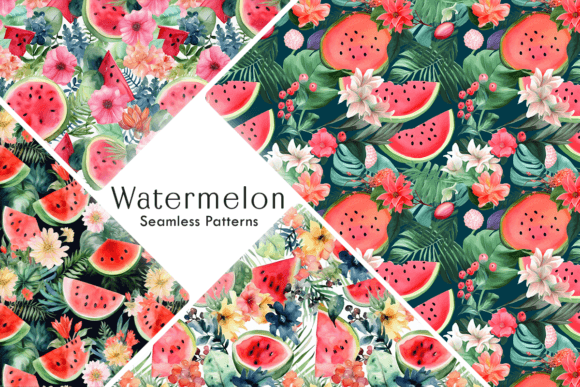 Watercolor Watermelon Seamless Patterns